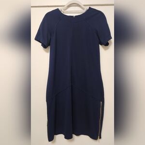 Sharagano Dark Navy Blue Short Sleeve Dress Zip Up Sz 4